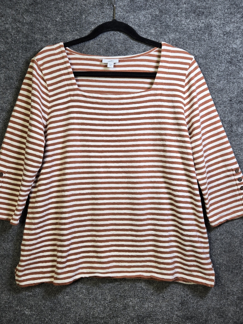 J Jill Top Womens XL Petite Henna Cream Stripe Cotton Terry Tunic Nautical